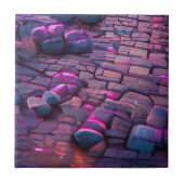 Cobblestones synthwave farbige grafische Kunst Fliese (Vorderseite)
