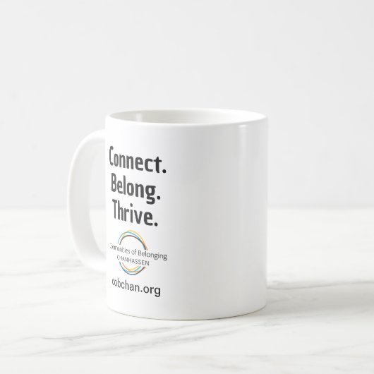 CoBC-Tasse - Connect Belong Thrive Kaffeetasse (Vorderseite Links)