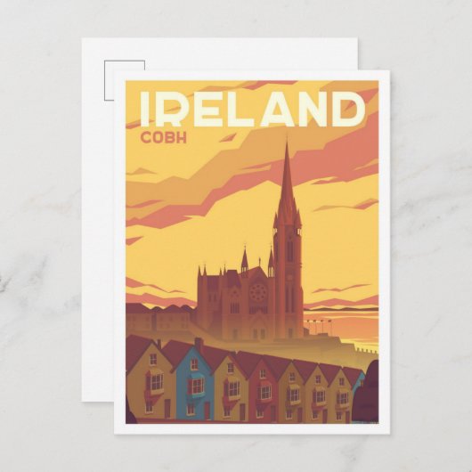 Cobh Ireland Art Vintage Travel Illustration Postkarte (Vorne/Hinten)