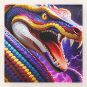 Cobra-farbige rote und gelbe Waage Glasuntersetzer (Vorderseite)