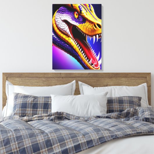 Cobra-lila, lebhafte, weiße und gelbe Waage Leinwanddruck (Insitu (Schlafzimmer))