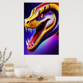 Cobra-lila, lebhafte, weiße und gelbe Waage Poster (Küche)