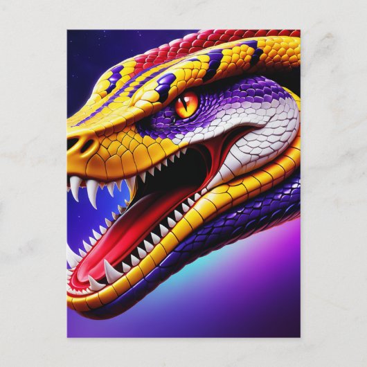 Cobra-lila, lebhafte, weiße und gelbe Waage Postkarte (Vorderseite)