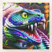 Cobra-Schlange mit kräftigen türkisfarbenen und bl Glasuntersetzer (Vorderseite)