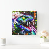 Cobra-Schlange mit kräftigen türkisfarbenen und bl Quadratische Wanduhr (Zuhause)