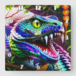Cobra-Schlange mit kräftigen türkisfarbenen und bl Quadratische Wanduhr