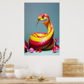 Cobra-Schlange mit lebendiger rot-gelber Waage Poster (Küche)