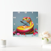 Cobra-Schlange mit lebendiger rot-gelber Waage Quadratische Wanduhr (Zuhause)