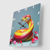 Cobra-Schlange mit lebendiger rot-gelber Waage Quadratische Wanduhr (Winkel)