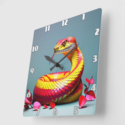 Cobra-Schlange mit lebendiger rot-gelber Waage Quadratische Wanduhr (Winkel)