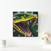 Cobra-Schlange mit lebhaften grünen und gelben Waa Quadratische Wanduhr (Zuhause)