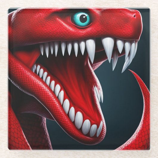 Cobra-Schlange mit lebhaften roten Schuppen und bl Glasuntersetzer (Vorderseite)