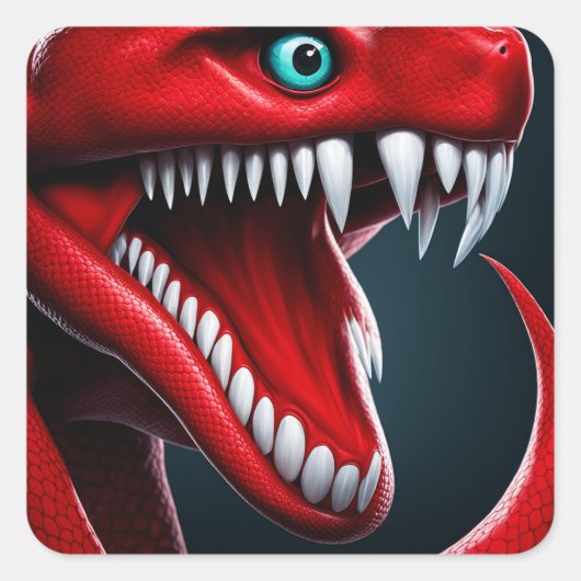 Cobra-Schlange mit lebhaften roten Schuppen und bl Quadratischer Aufkleber (Vorderseite)