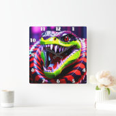 Cobra-Schlange mit limitierten grünen Lippen und r Quadratische Wanduhr (Zuhause)