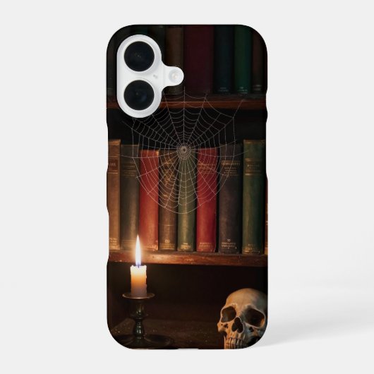 Cobweb Bookshelf Gothic Library Case iPhone 16 Hülle (Rückseite)