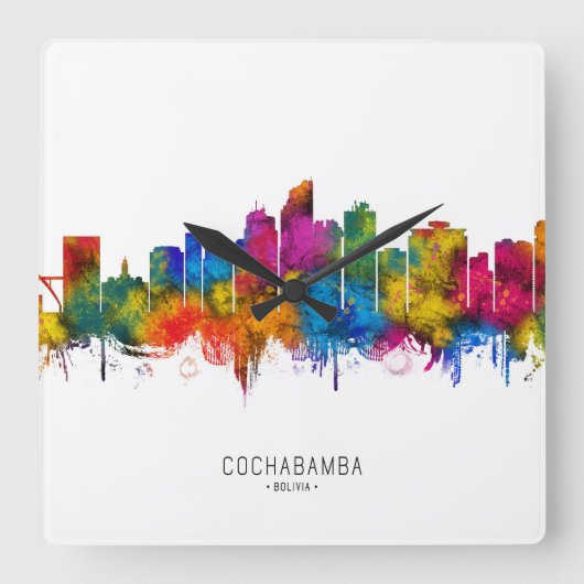 Cochabamba Bolivien Skyline Quadratische Wanduhr (Vorderseite)