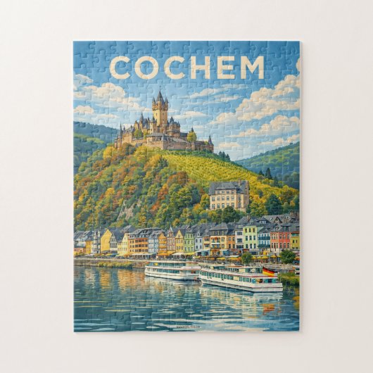 Cochem Deutschland Vintage Reise Kunst Puzzle (Vertikal)