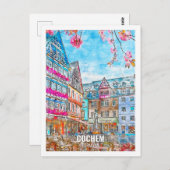 Cochem Germany Travel Place Watercolor Postkarte (Vorne/Hinten)