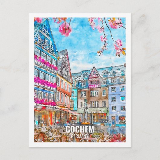 Cochem Germany Travel Place Watercolor Postkarte (Vorderseite)