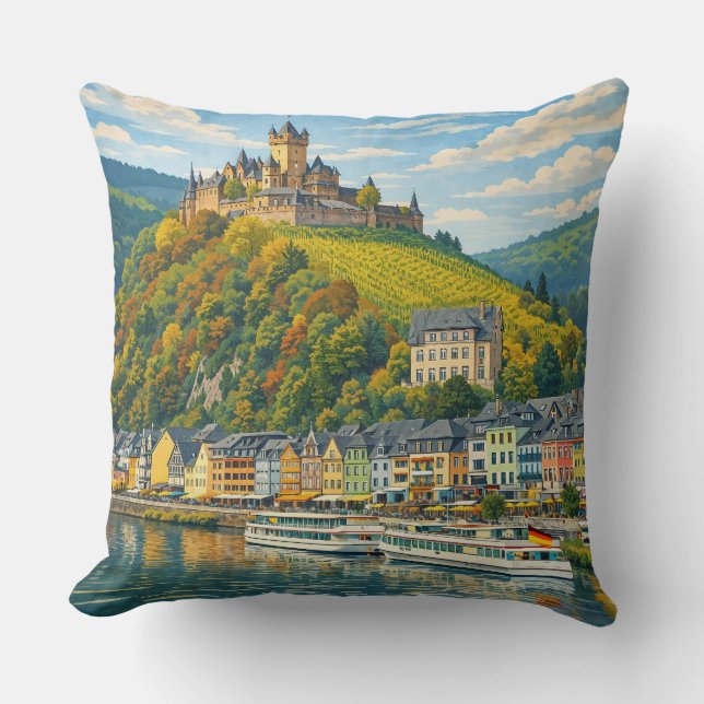 Cochem Germany Vintage Travel Art Kissen (Vorderseite)