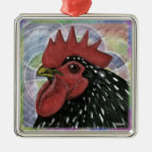 Cochin:  Decorative Rooster Head Silbernes Ornament (Vorne)