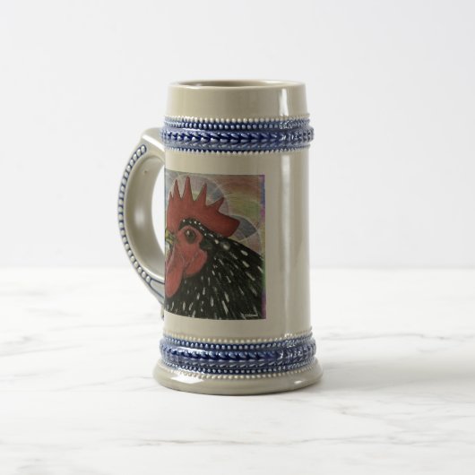 Cochin:  Dekorativer Hahn-Kopf Bierglas (Vorderseite Links)