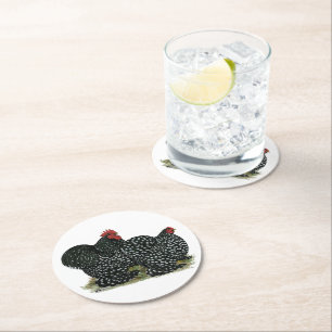 Cochin Mottles Chickens Runder Pappuntersetzer