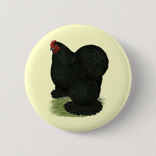 Cochin:  Schwarze Henne Button (Vorderseite)