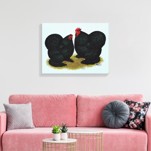Cochins Black Bantam Pair Leinwanddruck (Insitu (Wohnzimmer))