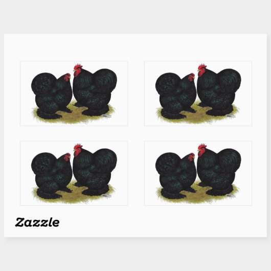 Cochins Black Bantam Pair Rechteckiger Aufkleber (Blatt)