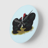 Cochins Black Bantam Pair Runde Wanduhr (Winkel)