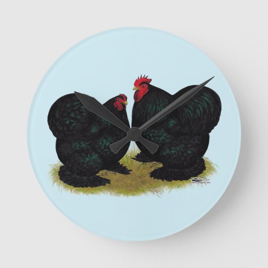 Cochins Black Bantam Pair Runde Wanduhr (Vorderseite)