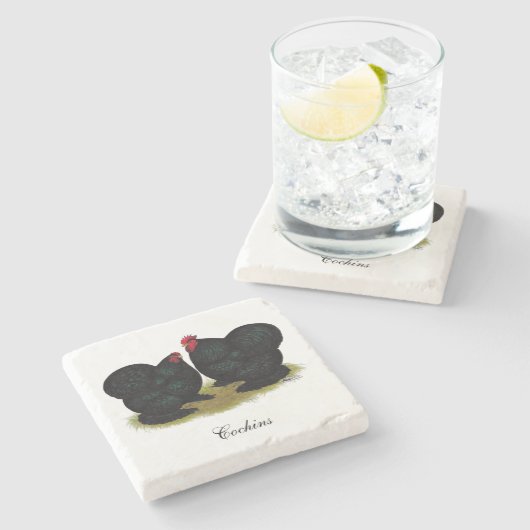 Cochins Black Bantam Pair Steinuntersetzer (Seitenansicht)