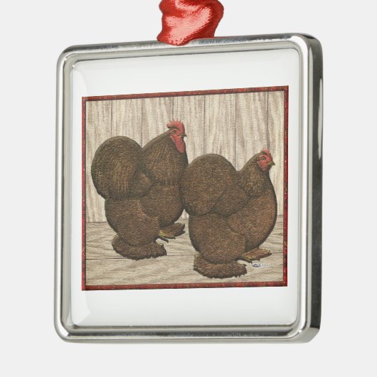 Cochins: Texturierte rote Bantams Silbernes Ornament (Links)