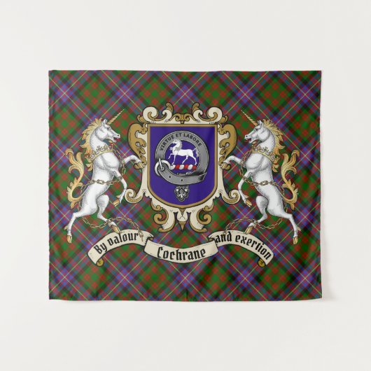Cochrane Clan Abzeichen & Unicorns mit Tartan Wandteppich (Vorderseite (Horizontal))