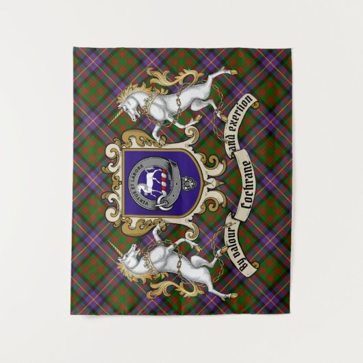 Cochrane Clan Abzeichen & Unicorns mit Tartan Wandteppich (Vorderseite)