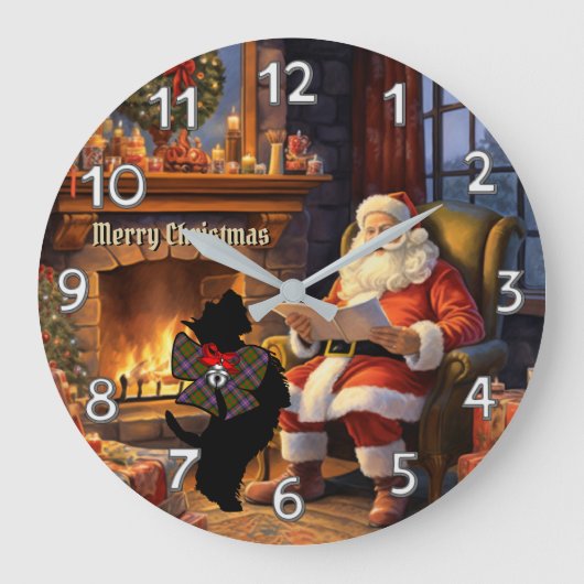Cochrane Scottie Dog & Santa Personalisierte Weihn Große Wanduhr (Vorderseite)