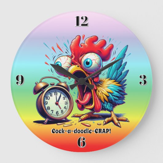 Cock-a-doodle-CRAP! Große Wanduhr (Vorderseite)