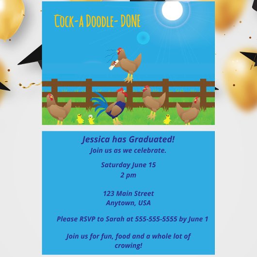Cock-a doodle DONE Graduation Einladung