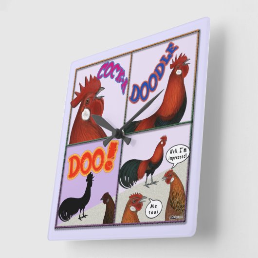 Cock-A-Doodle-Doo! Quadratische Wanduhr (Winkel)