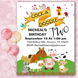 Cock-A-Doodle zwei Tiere zum Geburtstag Einladung