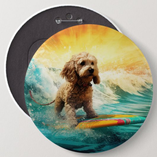 Cockapoo Beach Surfgrafik Button (Vorne & Hinten)