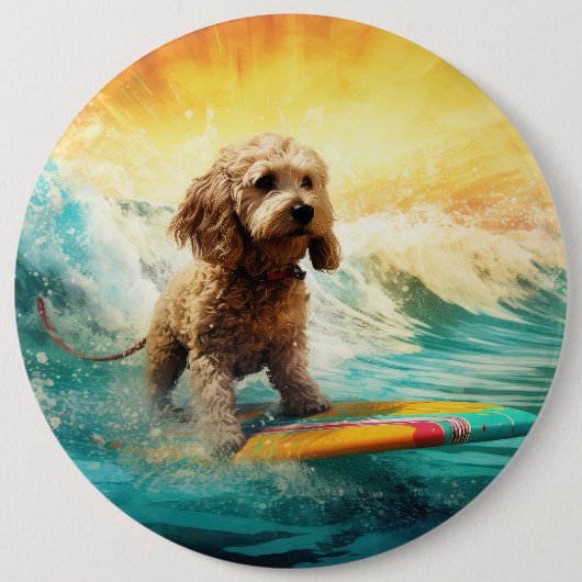 Cockapoo Beach Surfgrafik Button (Vorderseite)