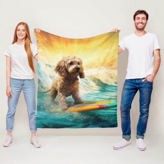 Cockapoo Beach Surfgrafik Fleecedecke (Beispiel)