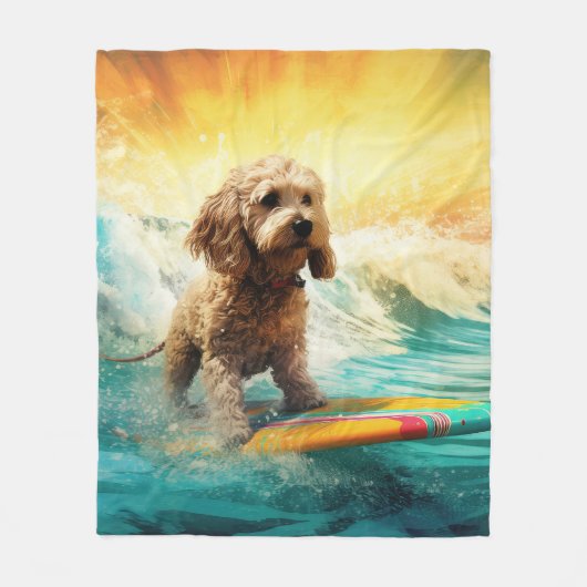 Cockapoo Beach Surfgrafik Fleecedecke (Vorderseite)