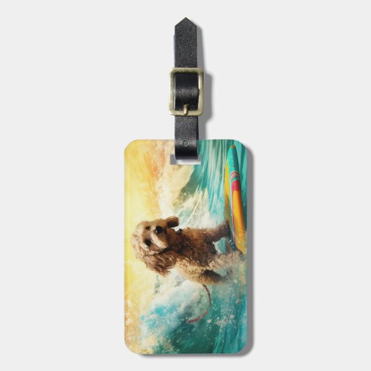 Cockapoo Beach Surfgrafik Gepäckanhänger (Vorderseite vertikal)