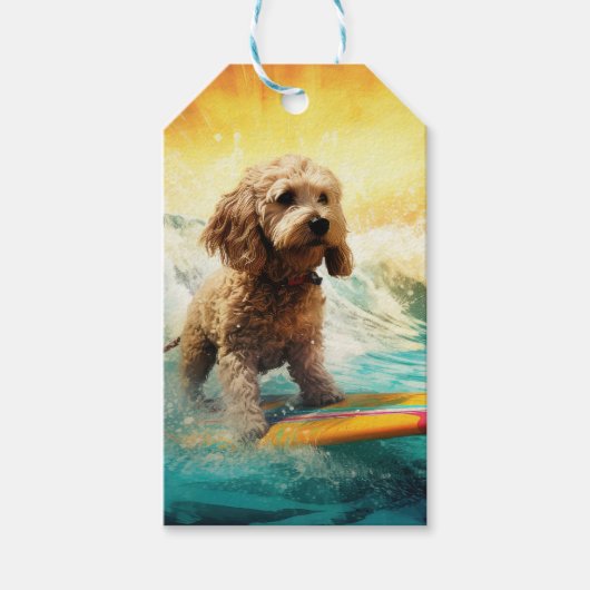 Cockapoo Beach Surfgrafik Geschenkanhänger (Vorderseite)