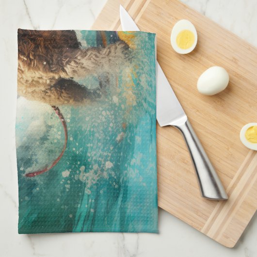 Cockapoo Beach Surfgrafik Geschirrtuch (Viertel Falte)