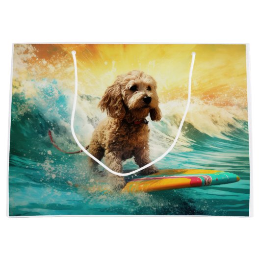 Cockapoo Beach Surfgrafik Große Geschenktüte (Vorderseite)