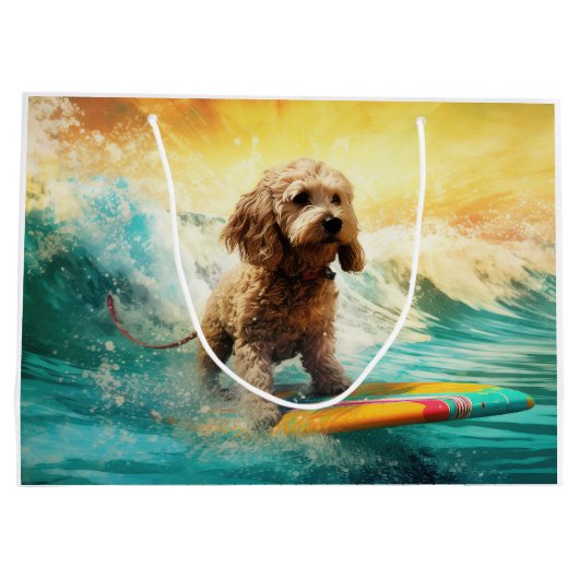 Cockapoo Beach Surfgrafik Große Geschenktüte (Rückseite)